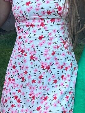 Princess Polly Floral One-Piece Dress in White with Pink & Red Flowers